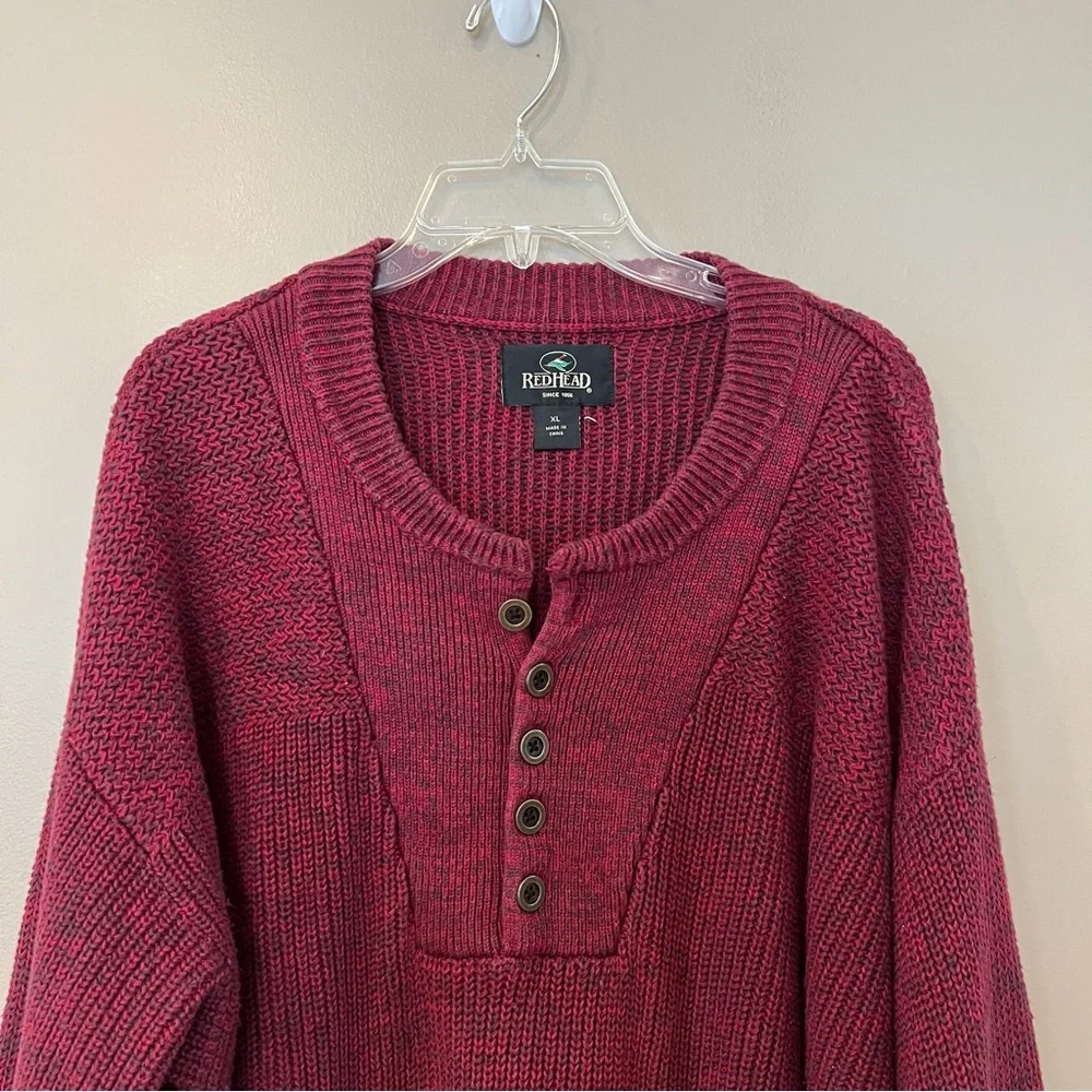 Vintage RedHead Red Ribbed Knit Henley Sweater‎ Size XL Mens Chunky